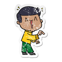 distressed sticker of a cartoon excited man