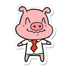 sticker of a nervous cartoon pig boss
