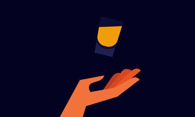 Vector illustration of a hand and shot glass. Drinking Concept. Alcohol drink design