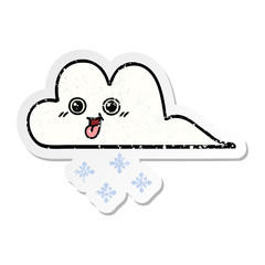 distressed sticker of a cute cartoon snow cloud