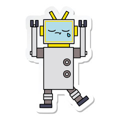 sticker of a cute cartoon crying robot