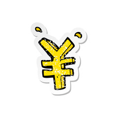 retro distressed sticker of a cartoon yen symbol