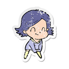 distressed sticker of a cartoon friendly girl