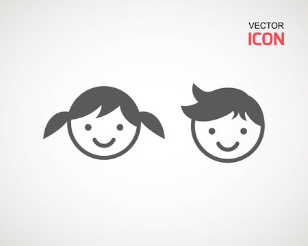 Girl And Boy Icon On White Background. Child Symbol . Kids Icons , Children Vector Illustration.