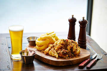 Fried chicken and onion ring 