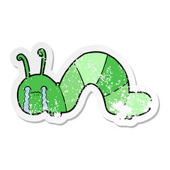 distressed sticker of a cartoon caterpillar obsessing over his regrets