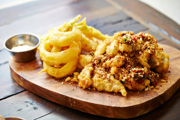 Fried chicken and onion ring 