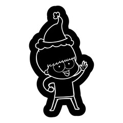 happy cartoon icon of a boy wearing santa hat