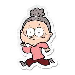 sticker of a cartoon happy old woman
