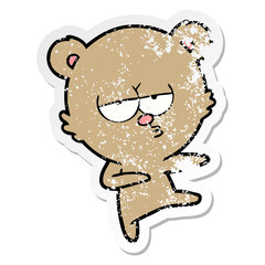 distressed sticker of a bored bear cartoon dancing