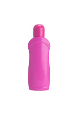 pink bottle with cleaning agent, on a white background, close-up