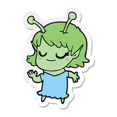sticker of a smiling alien girl cartoon