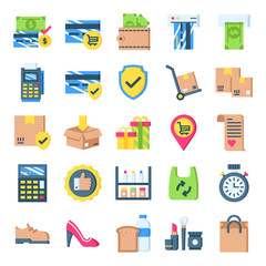 Retail icons pack. Isolated retail symbols collection. Graphic icons element