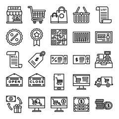 Retail icons pack. Isolated retail symbols collection. Graphic icons element