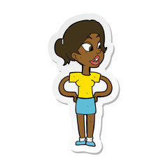sticker of a cartoon woman with hands on hips