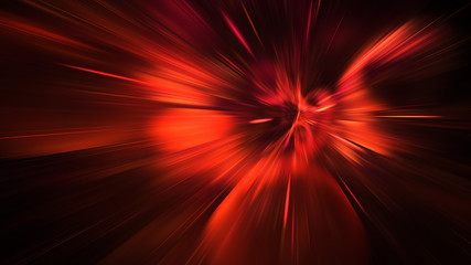 Abstract holiday background with blurred orange rays and sparkles. Fantastic light effect. Digital fractal art. 3d rendering.