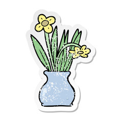 distressed sticker of a cartoon flower in pot