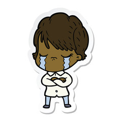 sticker of a cartoon woman crying