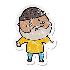 distressed sticker of a cartoon worried man with beard