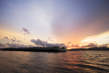 Old fishing boat at sunset