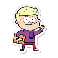 sticker of a cartoon happy man