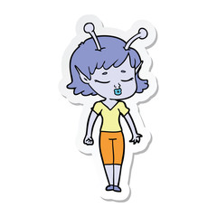 sticker of a cute alien girl cartoon