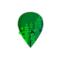 Leaf shape. Paper cut decor with green tropical flowers and leaves. Origami floral bouquet.