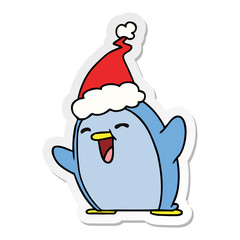 christmas sticker cartoon of kawaii penguin