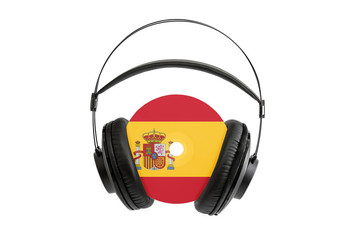 Photo of a headset with a CD with the Spain flag