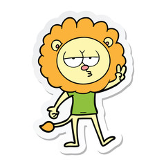 sticker of a cartoon bored lion waving