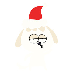 flat color illustration of a bored dog wearing santa hat