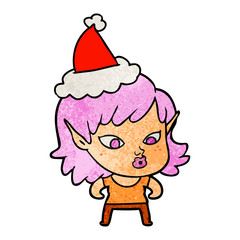 pretty textured cartoon of a elf girl wearing santa hat