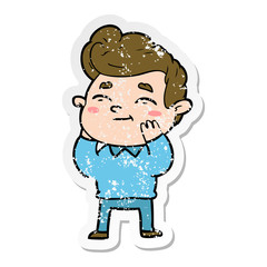 distressed sticker of a happy cartoon man