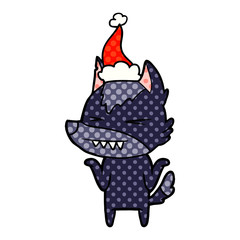 angry wolf comic book style illustration of a wearing santa hat