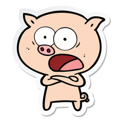 sticker of a cartoon pig shouting