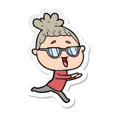 Obraz premium sticker of a cartoon happy woman wearing spectacles