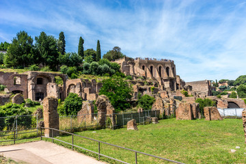 Obraz premium The ancient ruins at the Roman Forum, Palatine hill in Rome