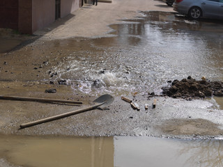 Sewage eruption on the street