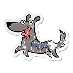 distressed sticker of a happy dog cartoon