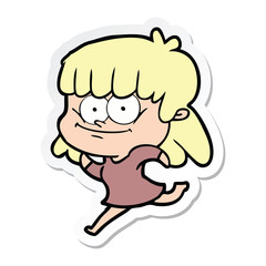sticker of a cartoon smiling woman
