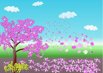 花のある風景・春・桜吹雪