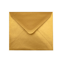 Golden paper envelope isolated on white background