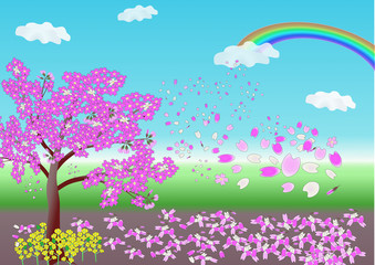 花のある風景・春・桜吹雪
