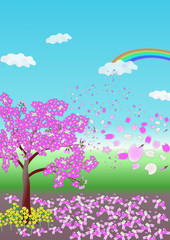 花のある風景・春・桜吹雪