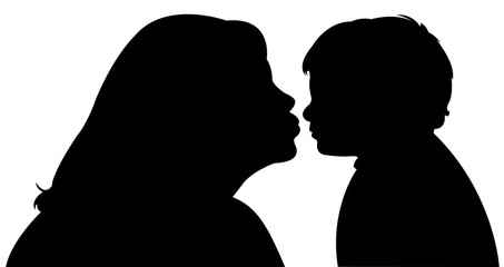 a mother kissing her son, silhouette vector