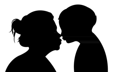 a mother kissing her son, silhouette vector