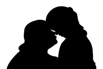 a mother kissing her son, silhouette vector