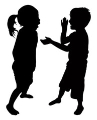 children talking, silhouette vector