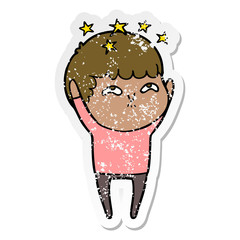 distressed sticker of a cartoon amazed boy