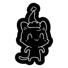 cartoon icon of a happy cat wearing santa hat